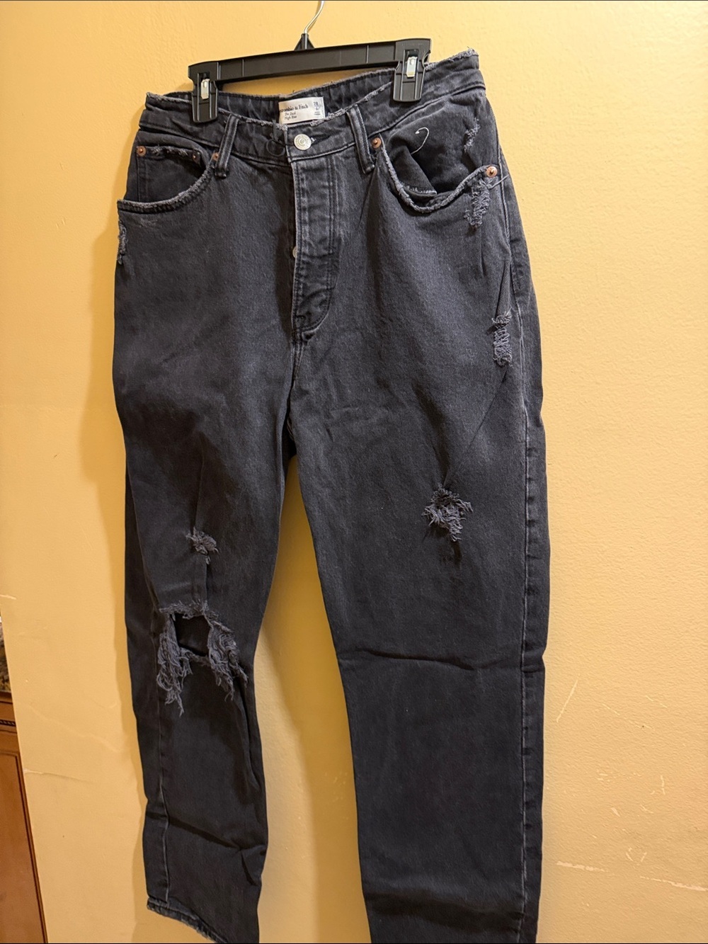 Abercrombie & Fitch The Dad High Rise  Distressed Black Jeans
